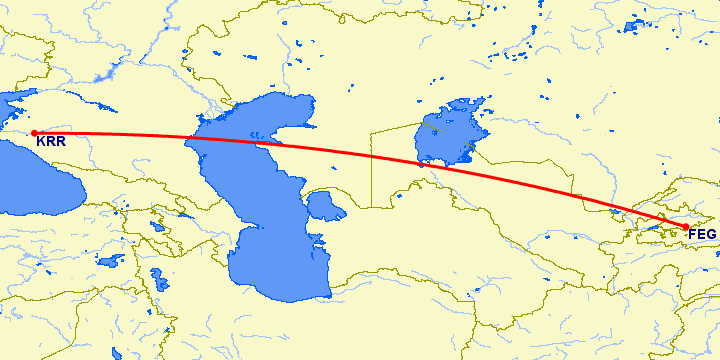 перелет Фергана — Краснодар на карте