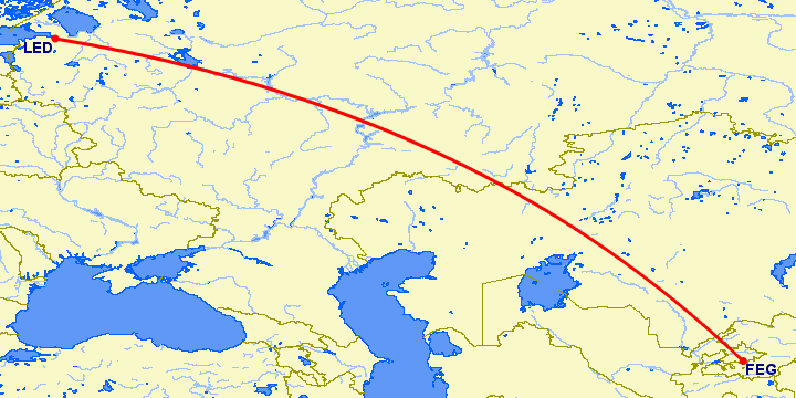 перелет Фергана — Санкт Петербург на карте