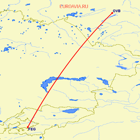 перелет Фергана — Новосибирск на карте
