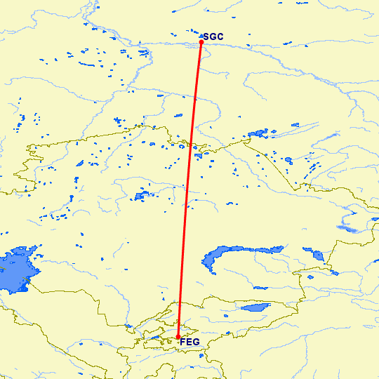 перелет Фергана — Сургут на карте