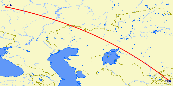 перелет Фергана — Москва на карте