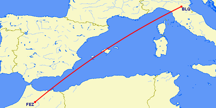 перелет Фес — Болонья на карте