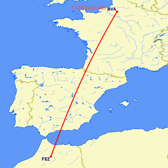 перелет Фес — Париж на карте