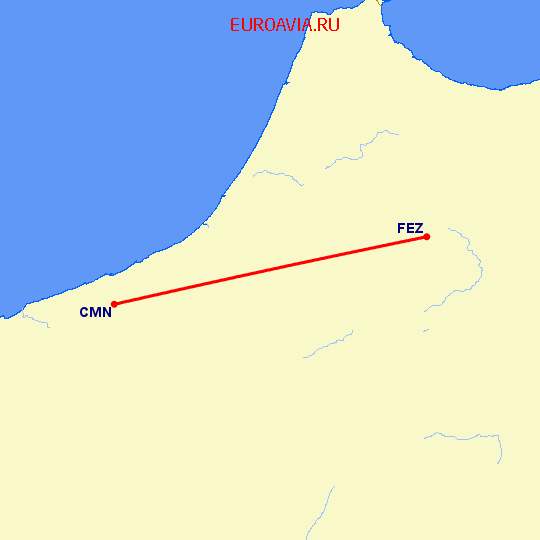 перелет Фес — Касабланка на карте