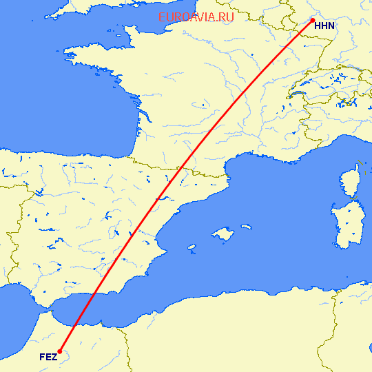 перелет Фес — Hahn на карте