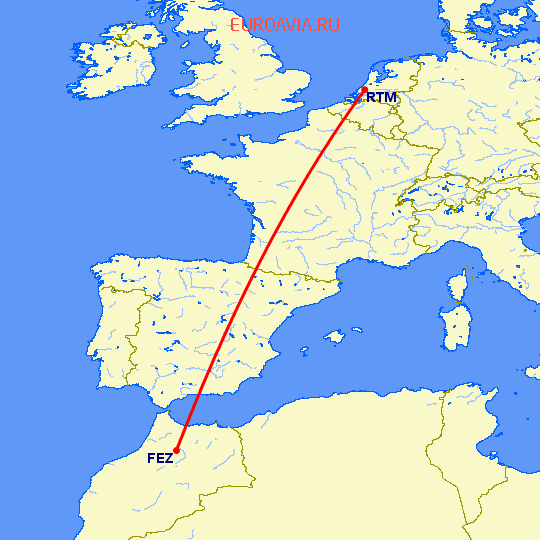 перелет Фес — Роттердам на карте