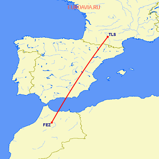 перелет Фес — Тулуза на карте