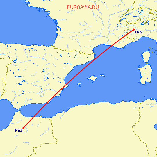 перелет Фес — Турин на карте