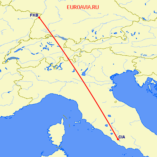 перелет Карлсруэ-Баден Баден — Рим на карте