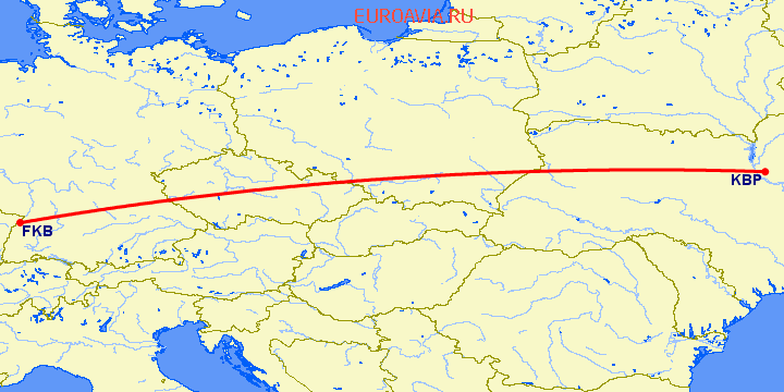 перелет Карлсруэ-Баден Баден — Киев на карте