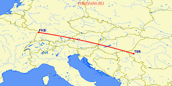 перелет Карлсруэ-Баден Баден — Тимишоара на карте
