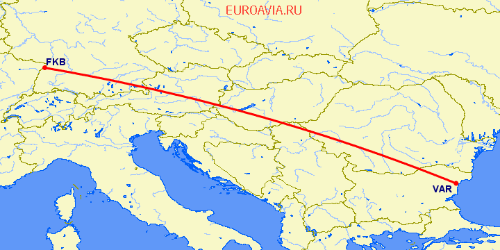 перелет Карлсруэ-Баден Баден — Варна на карте