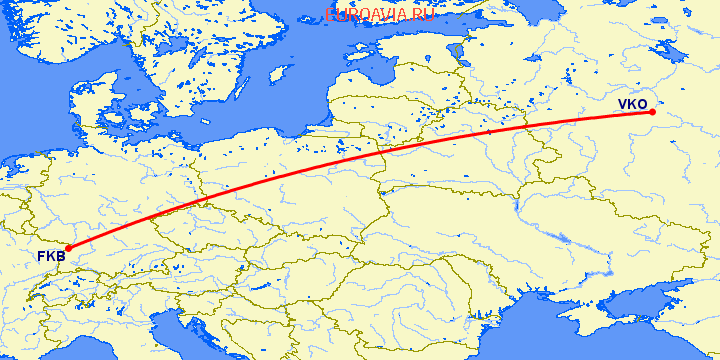 перелет Карлсруэ-Баден Баден — Москва на карте