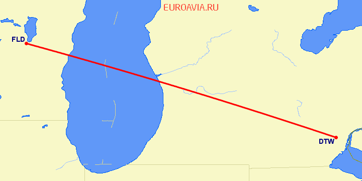 перелет Fond Du Lac — Детройт на карте