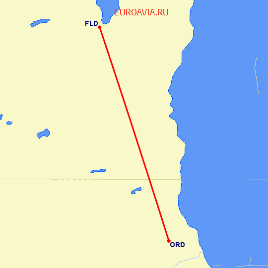 перелет Fond Du Lac — Чикаго на карте