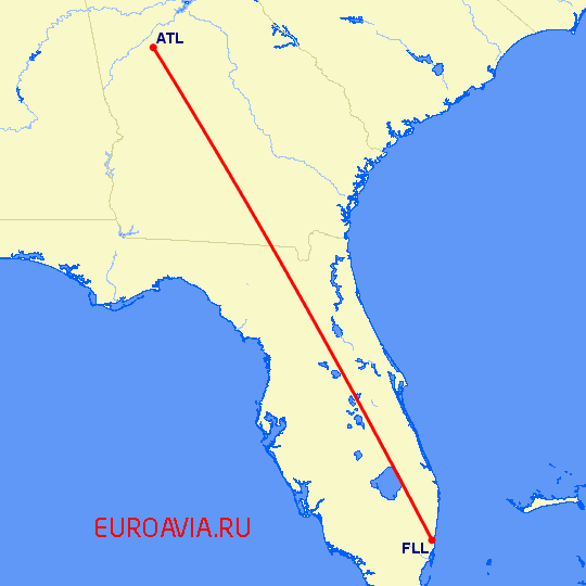 перелет Форт Лодердейл  — Атланта на карте