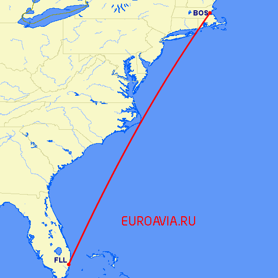 перелет Форт Лодердейл  — Бостон на карте