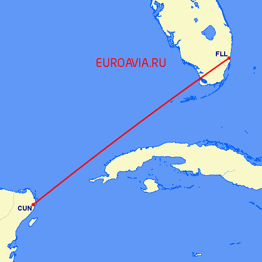 перелет Форт Лодердейл  — Канкун на карте