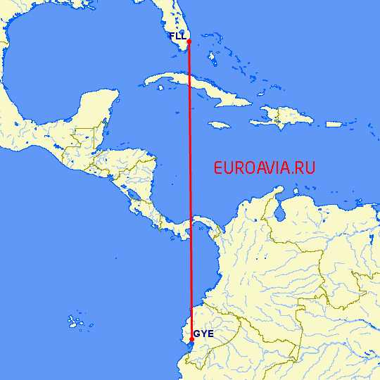 перелет Форт Лодердейл  — Гуайяквил на карте