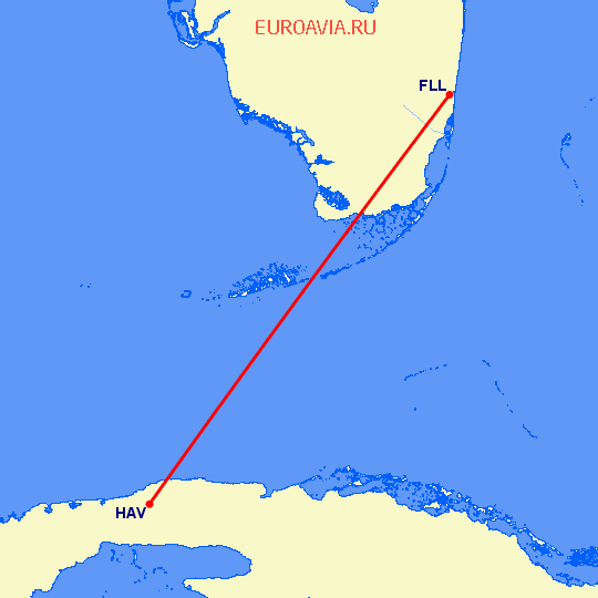 перелет Форт Лодердейл  — Гавана на карте