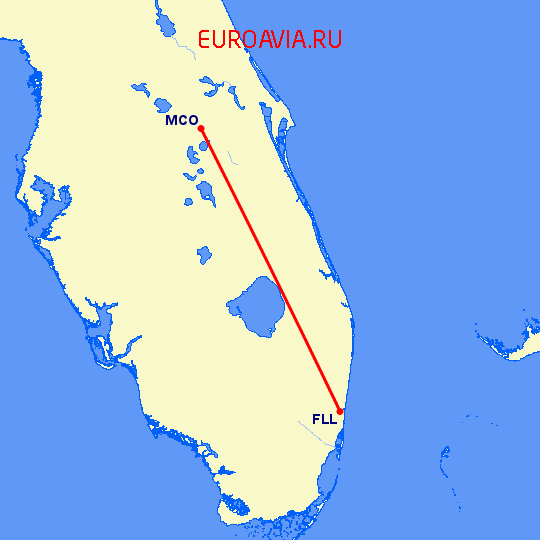 перелет Форт Лодердейл  — Орландо на карте