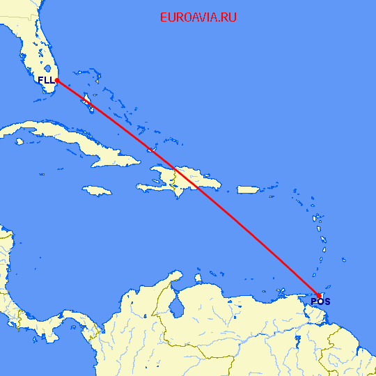 перелет Форт Лодердейл  — Port Of Spain на карте