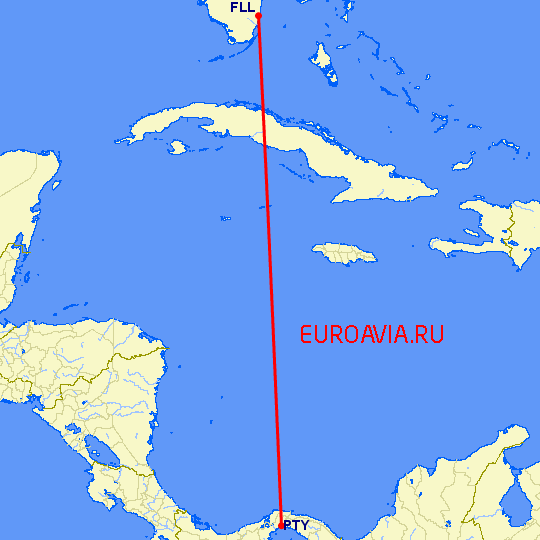 перелет Форт Лодердейл  — Панама Сити на карте