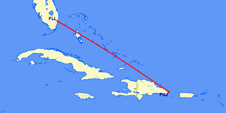 перелет Форт Лодердейл  — Пунта Кана на карте
