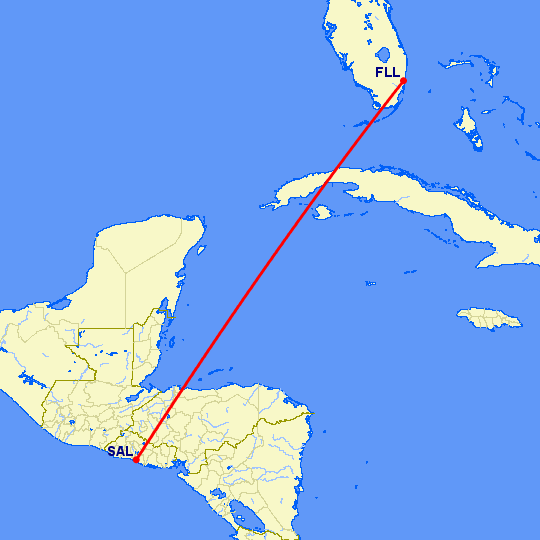 перелет Форт Лодердейл  — Сан Сальвадор на карте