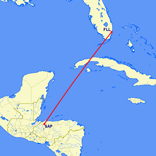 перелет Форт Лодердейл  — San Pedro Sula на карте