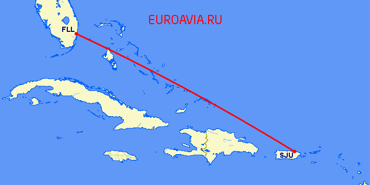 перелет Форт Лодердейл  — Сан Хуан на карте