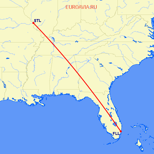 перелет Форт Лодердейл  — Сент Луис на карте