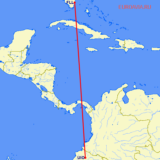 перелет Форт Лодердейл  — Кито на карте