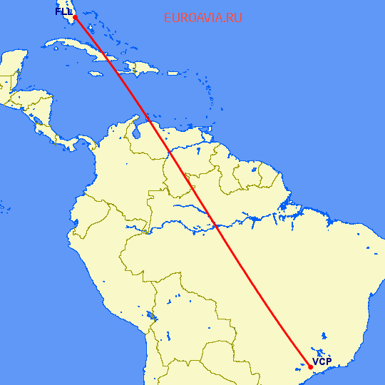 перелет Форт Лодердейл  — Сан Паулу на карте