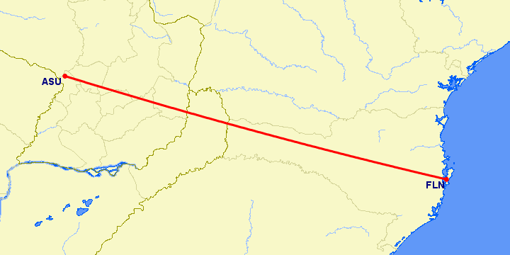 перелет Флорианополис — Асунсьон на карте