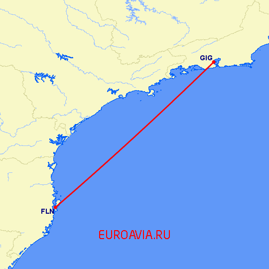 перелет Флорианополис — Рио-де-Жанейро на карте