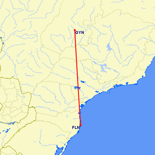 перелет Флорианополис — Goiania на карте
