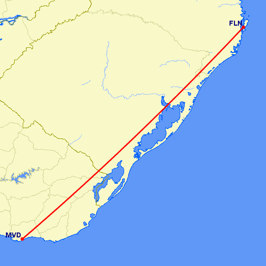 перелет Флорианополис — Монтевидео на карте