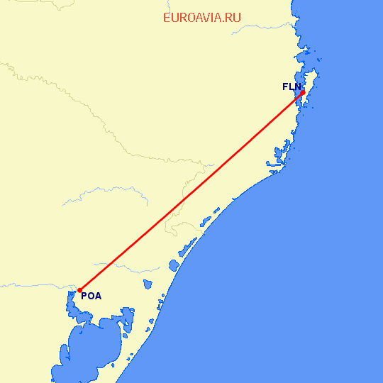 перелет Флорианополис — Порто Алегре на карте