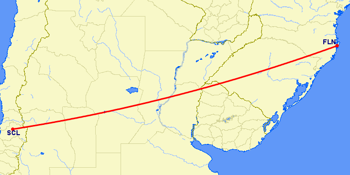 перелет Флорианополис — Сантьяго на карте