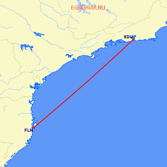перелет Флорианополис — Рио Де Жанейро на карте