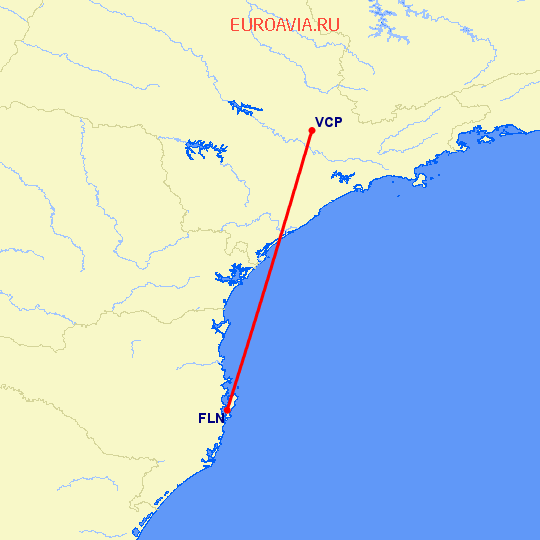 перелет Флорианополис — Сан Паулу на карте