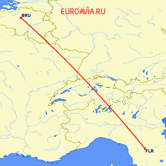 перелет Флоренция — Брюссель на карте