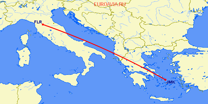 перелет Флоренция — Миконос на карте