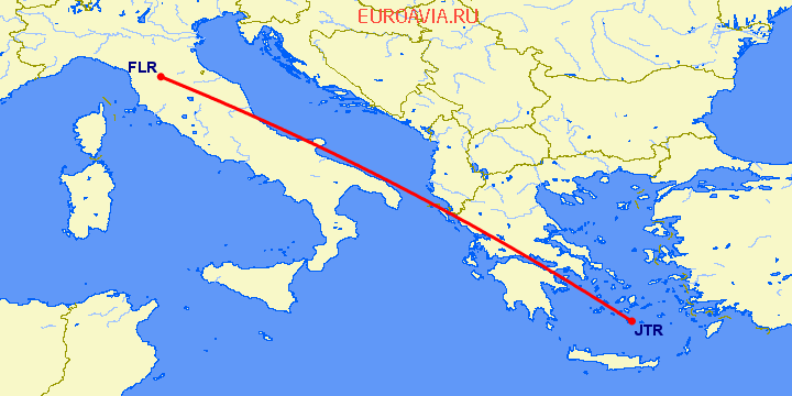 перелет Флоренция — Санторини на карте