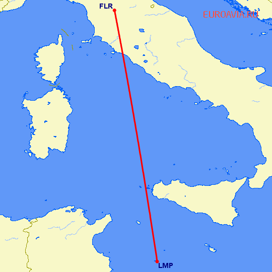 перелет Флоренция — Lampedusa на карте