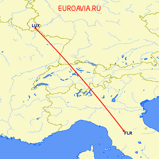 перелет Флоренция — Люксембург на карте