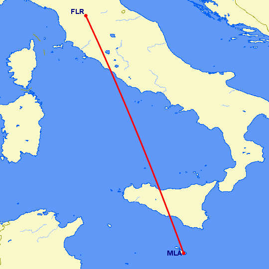 перелет Флоренция — Мальта на карте