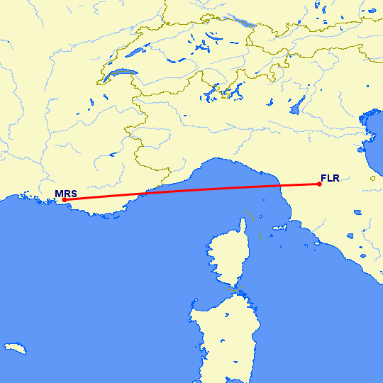 перелет Флоренция — Марсель на карте