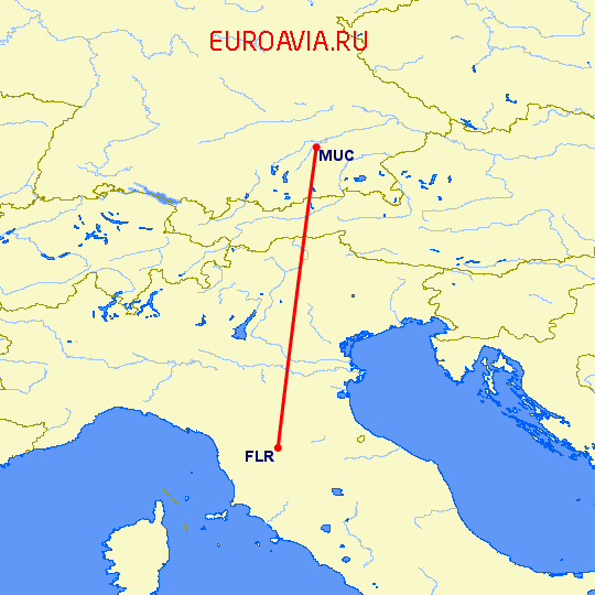 перелет Флоренция — Мюнхен на карте